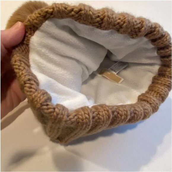 Michael Kors Brown Tan Cable Knit Hat with Pom - Picture 5 of 7